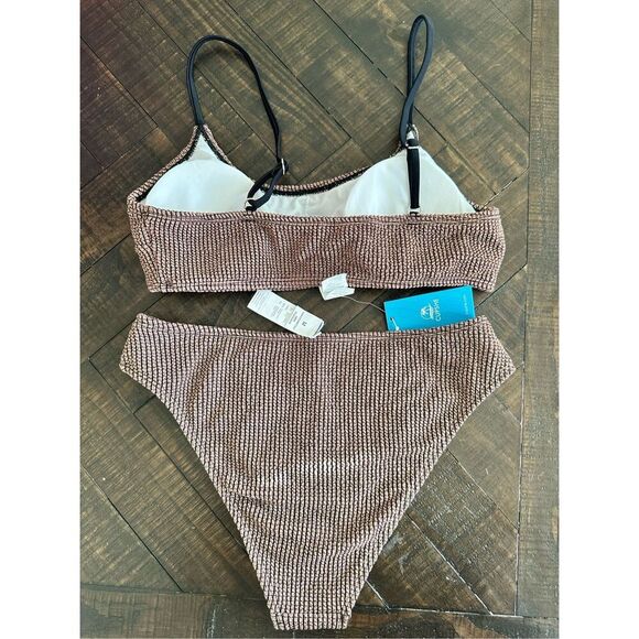 Cupshe Brown and Black Textured Crossover Bikini Size Medium New - Picture 4 of 4